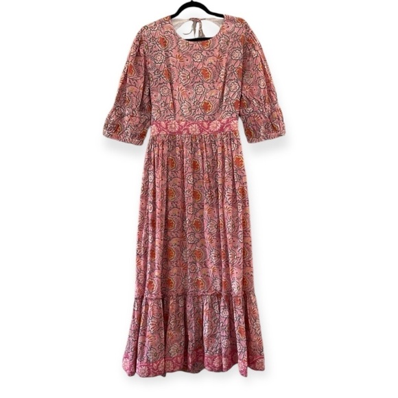 Madison Mathews Pink Backless Boho Maxi Sommerset Dress 100% Cotton - Picture 1 of 14
